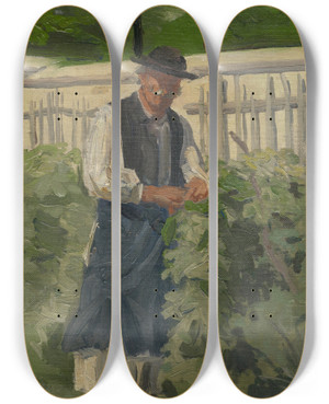 Triptych art skateboard deck of Jozef Hanula By The Grapevines by Jozef Hanula (1863-1944)