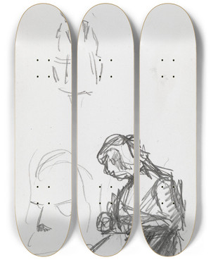 Triptych art skateboard deck of Ludvig Karsten Figurstudier_2 by Ludvig Karsten (1876-1926)