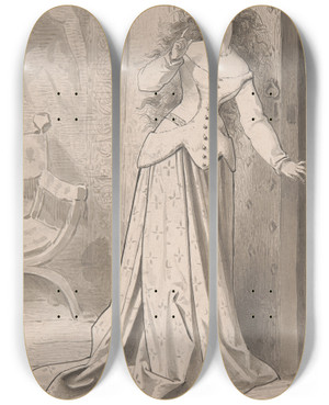Triptych art skateboard deck of Adelaide Claxton A Damsel by Adelaide Claxton (1841-1927)