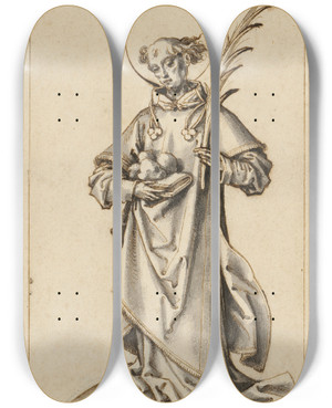 Triptych art skateboard deck of Hans Holbein The Elder St Stephen by Hans Holbein The Elder (1460-1524)