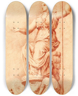Triptych art skateboard deck of Cornelis Pronk Beeld Van Roma Als Getroonde Vrouw by Cornelis Pronk (1691-1759)