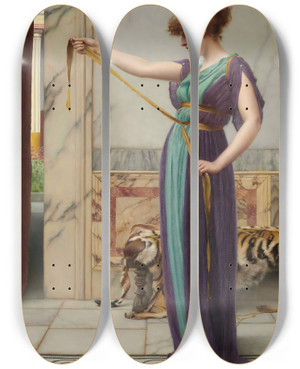 Triptych art skateboard deck of John William Godward A Pompeian Lady_2 by John William Godward (1861-1922)