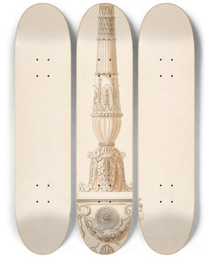 Triptych art skateboard deck of Adolphjean Lavergne Design For A Candlestick by Adolph Jean Lavergne (19-)