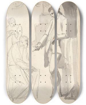 Triptych art skateboard deck of George Romney Major Thomas Pearson And The Brahman_1 by George Romney (1734-1802)