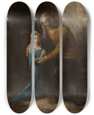 Triptych art skateboard deck of James Bertrand Leducation De La Vierge by James Bertrand (1823-1887)