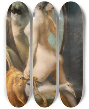 Triptych art skateboard deck of Clemens Von Pausinger After The Masked Ball by Clemens Von Pausinger (1855-1936)