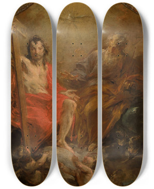 Triptych art skateboard deck of Johann Christoph Liska St Trinity by Johann Christoph Liska (1650-1712)
