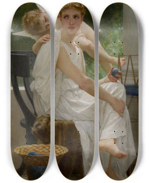 Triptych art skateboard deck of William Bouguereau Le Travail Interrompu by William Bouguereau (1825-1905)