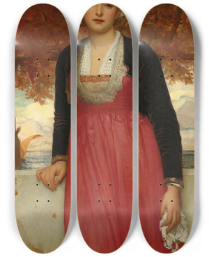 Triptych art skateboard deck of Frederic Leighton Amarilla by Frederic Leighton (1830-1896)