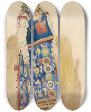 Triptych art skateboard deck of Victor Mikhailovich Vasnetsov Kupava by Victor Mikhailovich Vasnetsov (1848-1926)