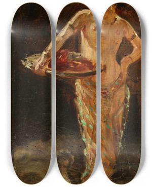 Triptych art skateboard deck of Severo Rodrguez Etchart Salom Sketch by Severo Rodriguez Etchart (1864-1903)