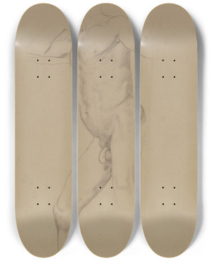 Triptych art skateboard deck of Frederic Leighton Standing Male Nude_2 by Frederic Leighton (1830-1896)