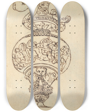 Triptych art skateboard deck of Benjamin West Study Of A Vase_5 by Benjamin West (1738-1820)