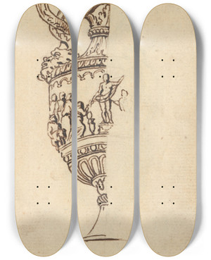 Triptych art skateboard deck of Benjamin West Study Of A Vase_12 by Benjamin West (1738-1820)