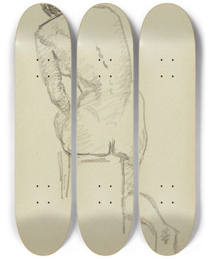 Triptych art skateboard deck of Albert Marquet Nu Assis De Dos by Albert Marquet (1875-1947)