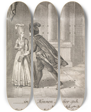 Triptych art skateboard deck of Daniel Nikolaus Chodowiecki In Ein Nonnen Kloster Geh Hamlet Act Iii Scene Ix by Daniel Nikolaus Chodowiecki (1726-1801)