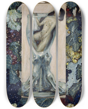 Triptych art skateboard deck of Leo Putz Mdchen Im Glas by Leo Putz (1869-1940)