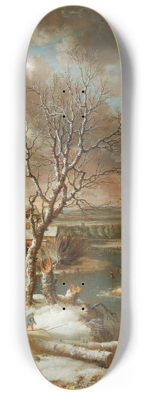 Jan Abrahamsz Beerstraaten - Winter landscape with skaters on a frozen river 8.25 inch art skate deck Jan Abrahamsz Beerstraaten - Winter landscape with skaters on a frozen river 8.25 inch art skate deck