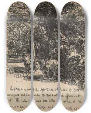 Triptych art skateboard deck of Francis Seymour Haden The Two Asses_2 by Francis Seymour Haden (1818-1910)