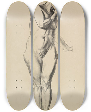 Triptych art skateboard deck of George Wesley Bellows Nude Study by George Wesley Bellows (1882-1925)