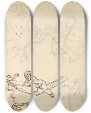 Triptych art skateboard deck of Benjamin West Study Of A Vase_13 by Benjamin West (1738-1820)