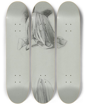 Triptych art skateboard deck of Jakob Becker Studienblatt Kniende Weibliche Gewandfigur by Jakob Becker (1810-1872)