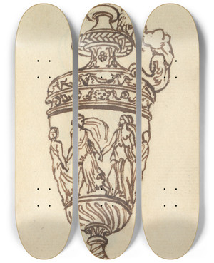 Triptych art skateboard deck of Benjamin West Study Of A Vase_7 by Benjamin West (1738-1820)