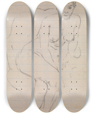 Triptych art skateboard deck of James Ensor Seated Nude With Legs Crossed by James Ensor (1860-1949)