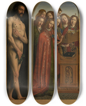 Triptych art skateboard deck of Jan Van Eyck Adam And Singing Angels by Jan Van Eyck (1390-1441)