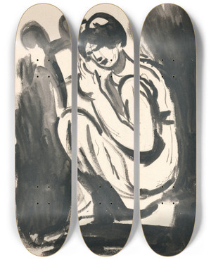 Triptych art skateboard deck of George Romney Seated Figure by George Romney (1734-1802)