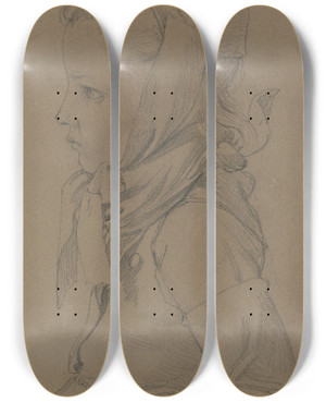 Triptych art skateboard deck of Jakob Becker Bauernmdchen Im Profil Nach Links by Jakob Becker (1810-1872)