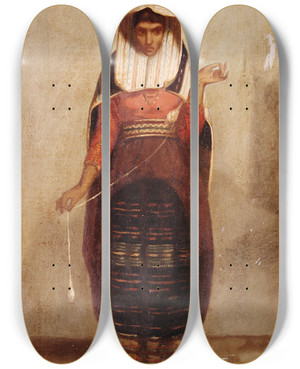 Triptych art skateboard deck of Francisco Laso The Spinner by Francisco Laso (1823-1869)