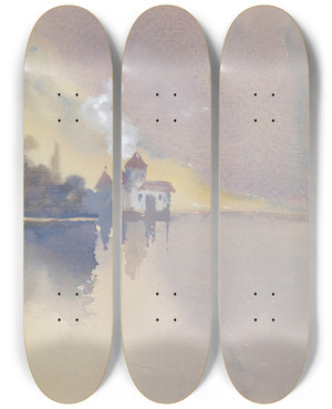 Triptych art skateboard deck of Hercules Brabazon Brabazon Chteau De Chillon by Hercules Brabazon Brabazon (1821-1906)