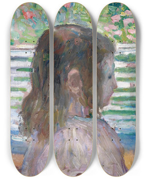 Triptych art skateboard deck of Henri Lebasque Petite Tte De Profil by Henri Lebasque (1865-1937)