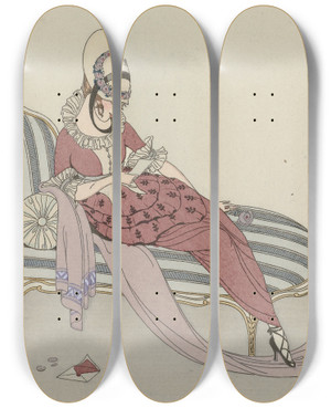 Triptych art skateboard deck of Gerda Wegener Robe De Gabardin by Gerda Wegener (1886-1940)