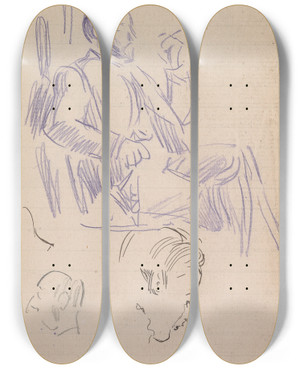 Triptych art skateboard deck of Charles Samuel Keene Sketchbook Drawing_11 by Charles Samuel Keene (1823-1891)