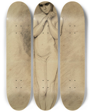 Triptych art skateboard deck of Odilon Redon Enfant Nu by Odilon Redon (1840-1916)
