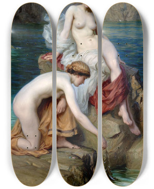 Triptych art skateboard deck of Herbert James Draper By Summer Seas by Herbert James Draper (1864-1920)