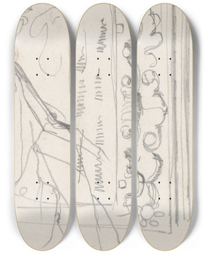 Triptych art skateboard deck of August Alleb Schetsblad Met Ornamentstudies by August Allebe (1838-1927)