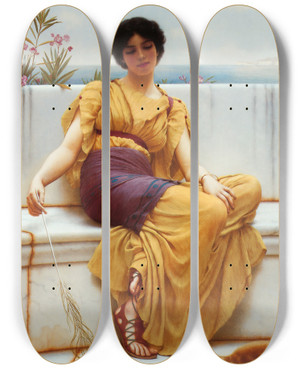 Triptych art skateboard deck of John William Godward Idleness by John William Godward (1861-1922)