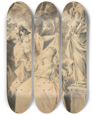 Triptych art skateboard deck of F Mller Allegorical Scene Couple Before A Statue by F Muller (18-)