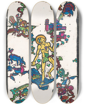 Triptych art skateboard deck of Reijer Stolk St Franciscus V Assisi by Reijer Stolk (1896-1945)