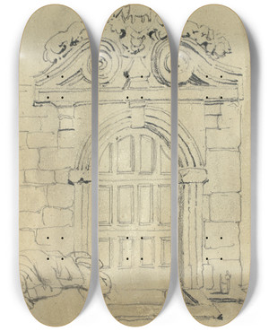 Triptych art skateboard deck of Daniel Maclise In The Town Hall by Daniel Maclise (1806-1870)
