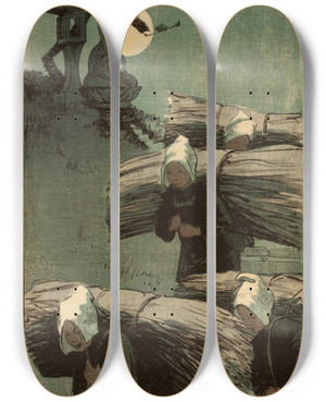Triptych art skateboard deck of Helen Hyde The Return by Helen Hyde (1868-1919)