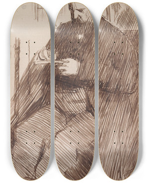 Triptych art skateboard deck of Charles Samuel Keene Sketchbook Drawing_2 by Charles Samuel Keene (1823-1891)