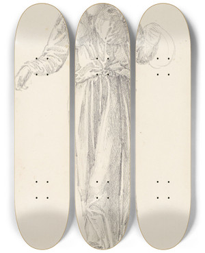 Triptych art skateboard deck of Sir Edward Coley Burnejones The Garland Weavers Drapery Study_3 by Sir Edward Coley Burne-Jones (1833-1898)