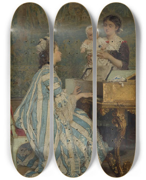 Triptych art skateboard deck of Gerolamo Induno Babys Delight by Gerolamo Induno (1825-1890)