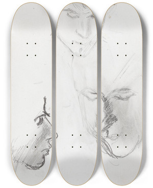 Triptych art skateboard deck of Ludvig Karsten Faces by Ludvig Karsten (1876-1926)