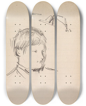 Triptych art skateboard deck of Charles Samuel Keene Sketchbook Drawing_10 by Charles Samuel Keene (1823-1891)
