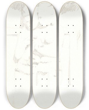 Triptych art skateboard deck of Svend Rathsack Gruppe Med To Figurer Studieblad Efter Relieffer I Borobudur Java by Svend Rathsack (1885-1941)